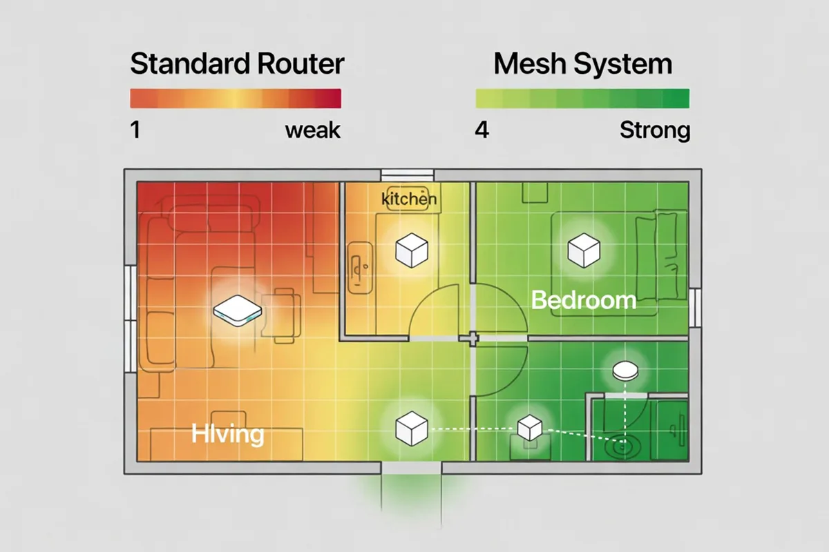Comparação de cobertura de Wi-Fi Mesh em Smart Home